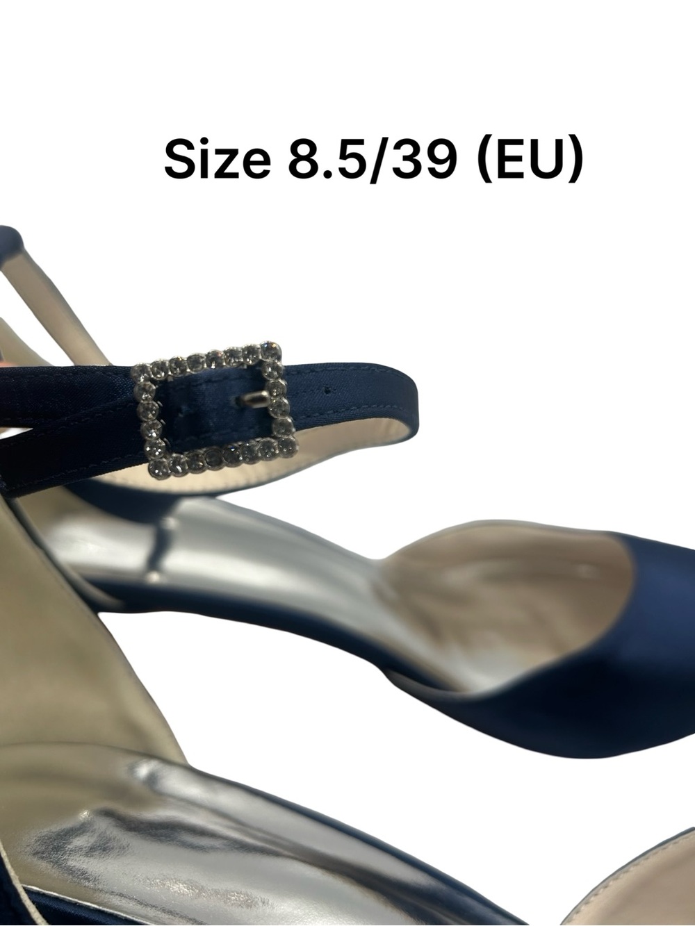 Women's Navy Satin Pointed-Toe Ankle Strap Heels - Picture 4 of 5